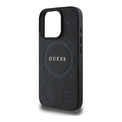 Guess Hülle Saffiano Peony Classic Logo MagSafe Schwarz – iPhone 16 Pro Max