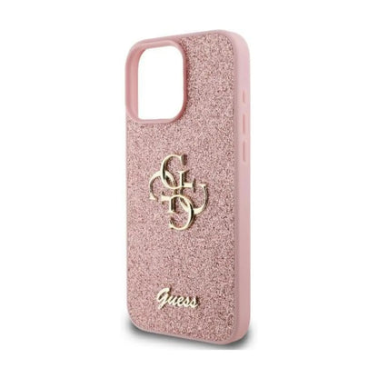 Guess Glitzer Metall Logo Hülle iPhone 16 Pro - Rosa