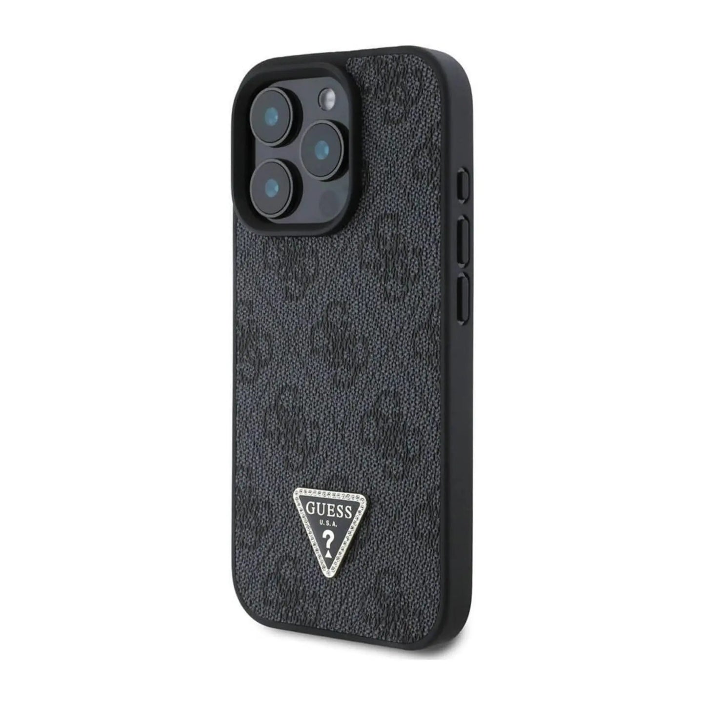 Guess 4G Strass Hülle mit Gurt – iPhone 16 Pro, Schwarz