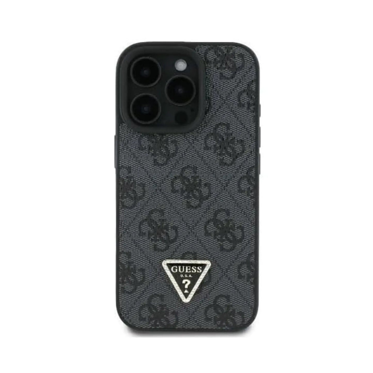 Guess 4G Strass Hülle mit Gurt & Dreieckslogo – iPhone 16 Pro Max, Schwarz
