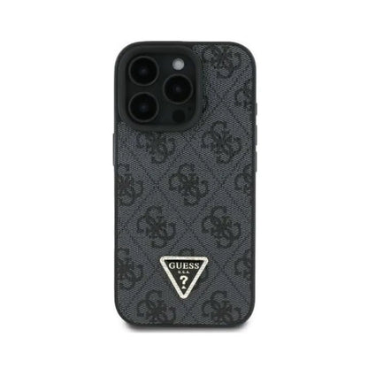 Guess 4G Strass Hülle mit Gurt & Dreieckslogo – iPhone 16 Pro Max, Schwarz