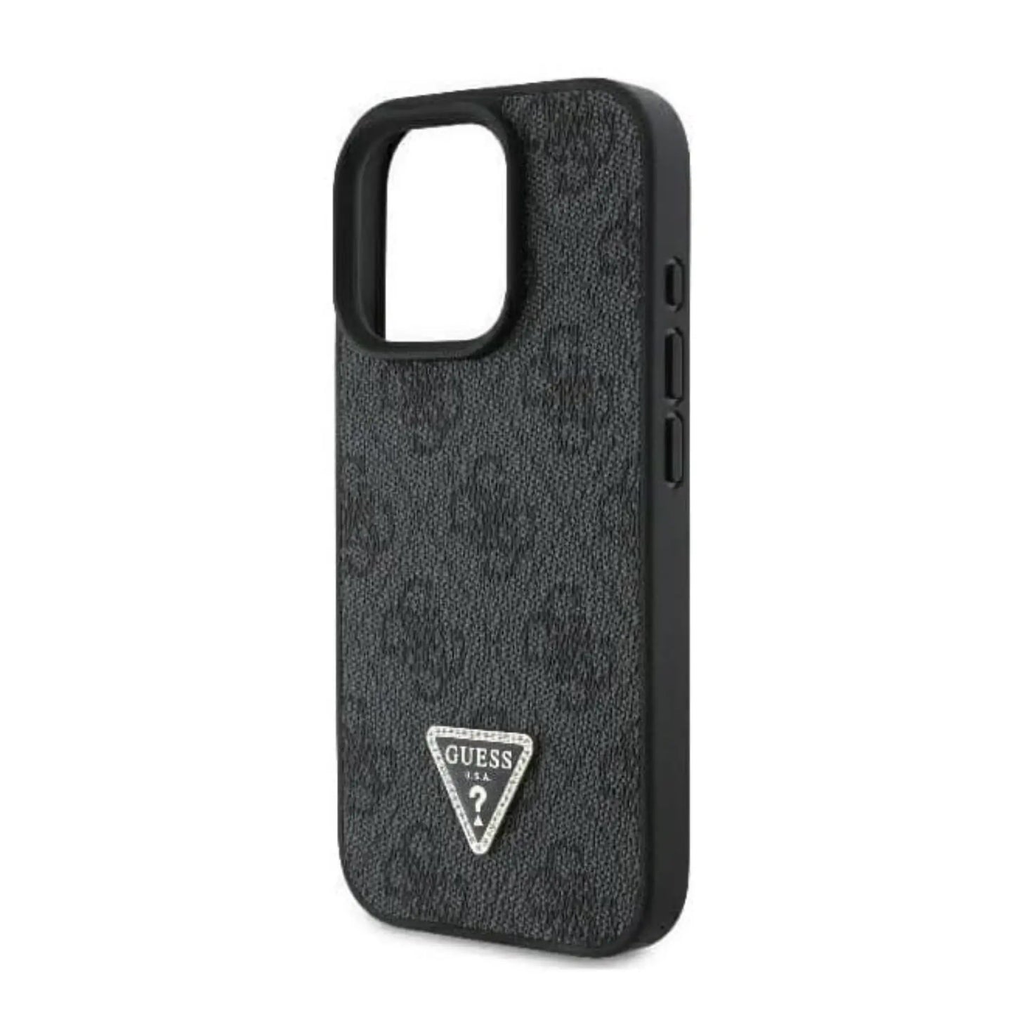 Guess 4G Strass Hülle mit Gurt & Dreieckslogo – iPhone 16 Pro Max, Schwarz