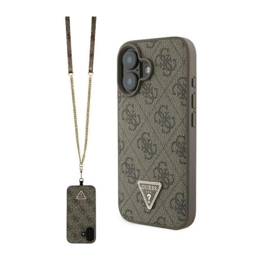 Guess 4G Strass Dreieck Hülle mit Umhängegurt Braun – iPhone 16