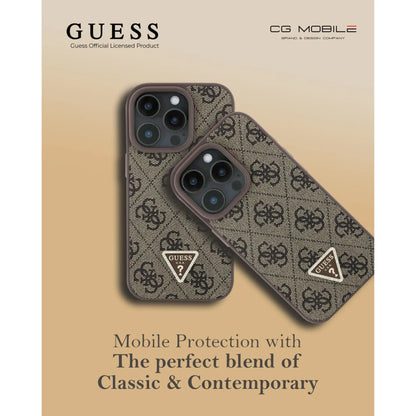 Guess 4G Strass Hülle mit Gurt & Dreieckslogo – iPhone 16 Pro Max, Braun