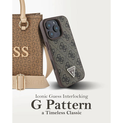 Guess 4G Strass Hülle mit Gurt & Dreieckslogo – iPhone 16 Pro Max, Braun