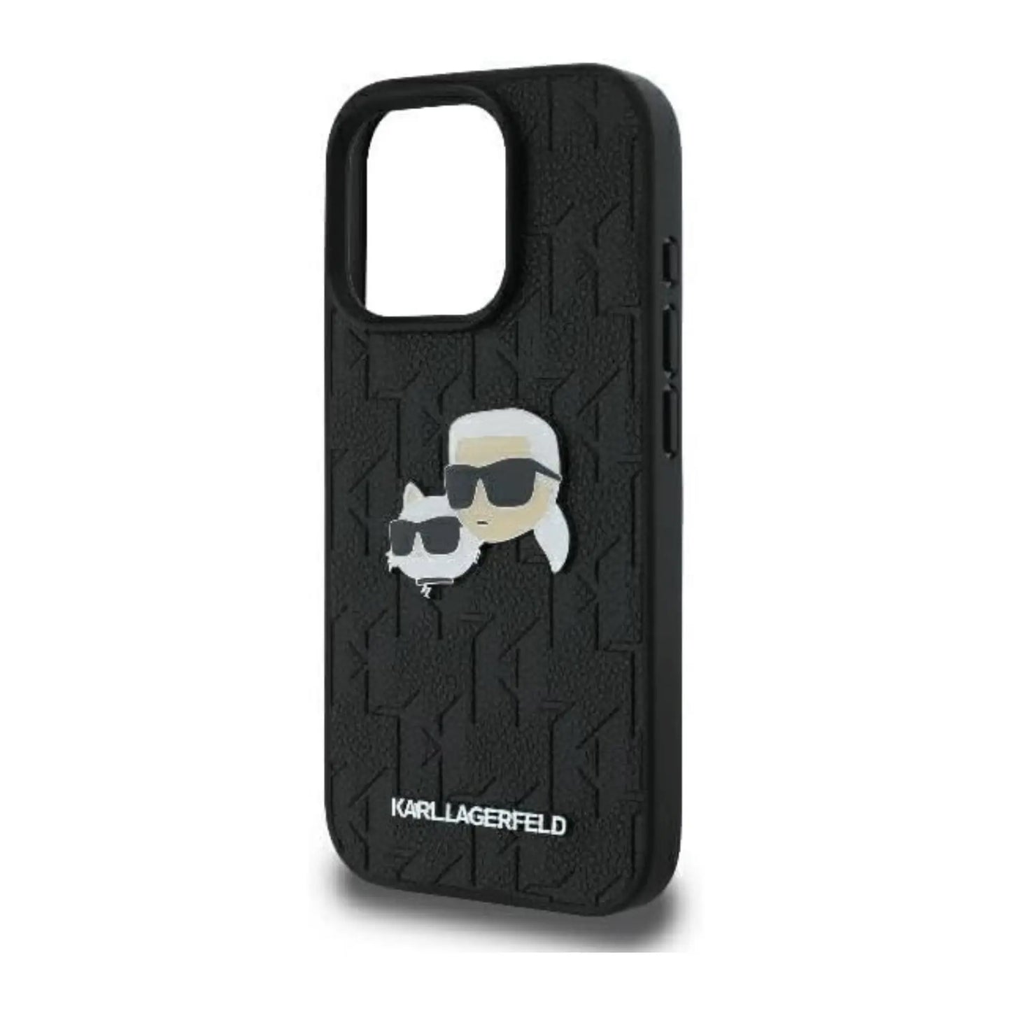 Karl Lagerfeld Hardcase mit Monogramm & Karl/Choupette Head Pin – iPhone 16 Pro Max, Schwarz