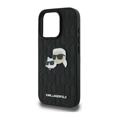 Karl Lagerfeld Hardcase mit Monogramm & Karl/Choupette Head Pin – iPhone 16 Pro Max, Schwarz