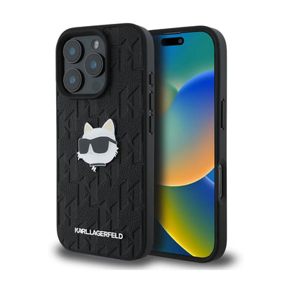 Karl Lagerfeld Choupette Head Hardcase mit Monogramm – iPhone 16 Pro Max, Schwarz