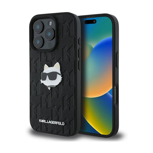 Karl Lagerfeld Choupette Head Hardcase mit Monogramm – iPhone 16 Pro Max, Schwarz