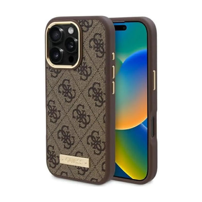 Guess Hardcase mit 4G Logo Plate & MagSafe – iPhone 16 Pro Max, Braun
