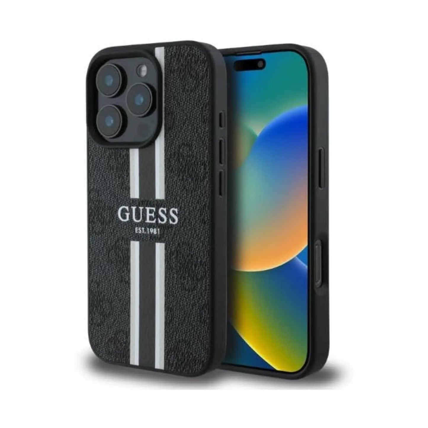 Guess Hülle 4G Printed Stripes MagSafe Schwarz - iPhone 16 Pro Max