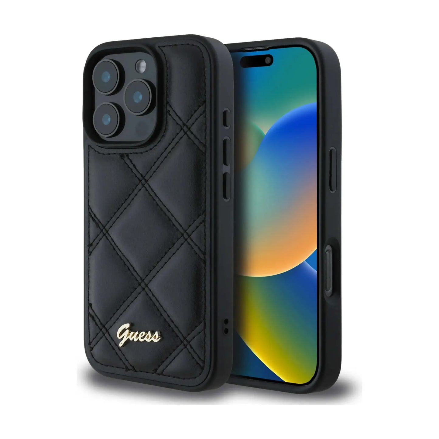 Guess Gestepptes Kunstleder Case – iPhone 16 Pro Max, Schwarz