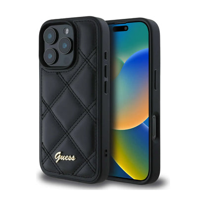 Guess Gestepptes Kunstleder Case – iPhone 16 Pro Max, Schwarz