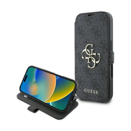 Guess Klapphülle 4G Metal Logo für iPhone 16 Pro - Schwarz/Gold
