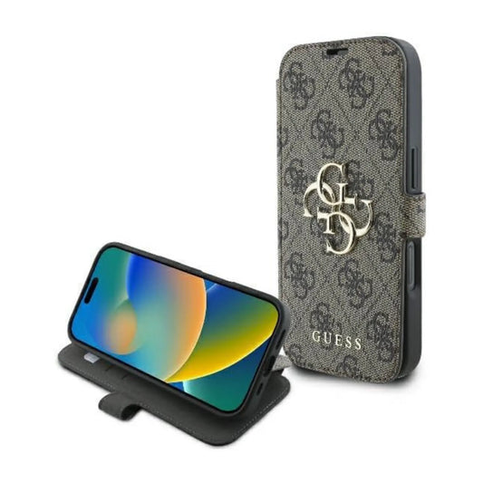 Guess Klapphülle 4G Metal Logo für iPhone 16 Pro Max - Braun