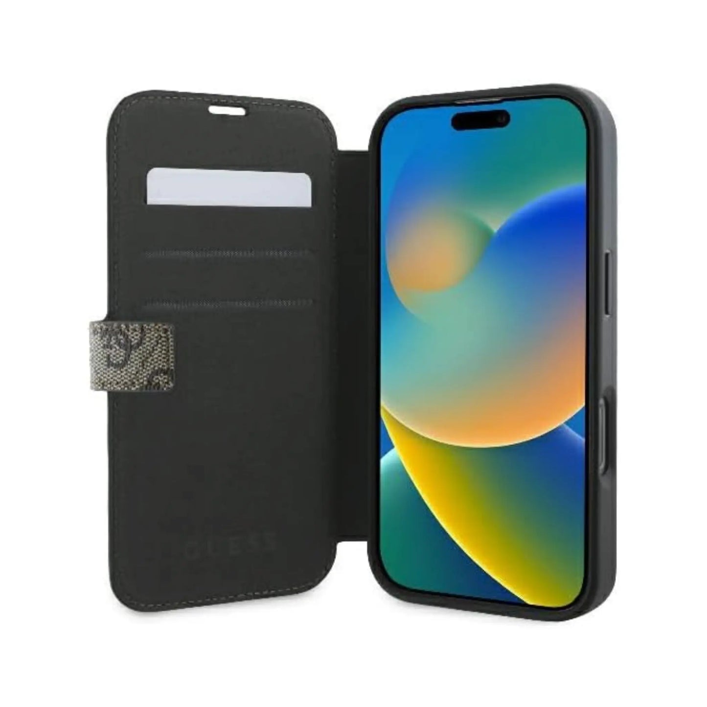 Guess Klapphülle 4G Metal Logo für iPhone 16 Pro Max - Braun