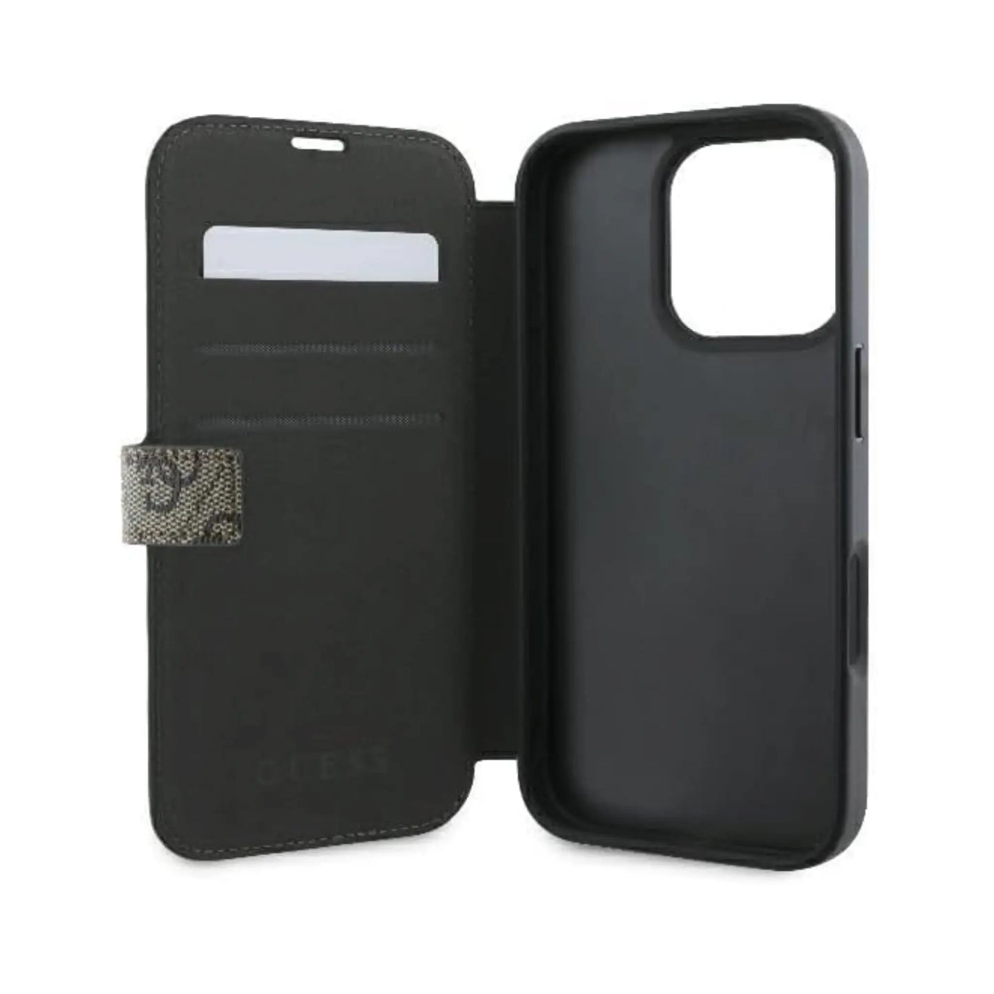 Guess Klapphülle 4G Metal Logo für iPhone 16 Pro Max - Braun