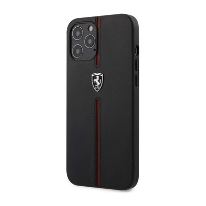 Ferrari FEOMSHCP12LBK Off Track Leder-Nylon Case, Schwarz – iPhone 12 Pro Max