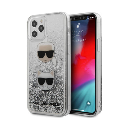Karl Lagerfeld Hülle KLHCP12MKCGLSL Liquid Glitter Karl & Choupette Silber – iPhone 12/12 Pro