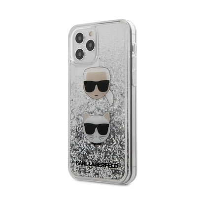 Karl Lagerfeld Hülle KLHCP12MKCGLSL Liquid Glitter Karl & Choupette Silber – iPhone 12/12 Pro