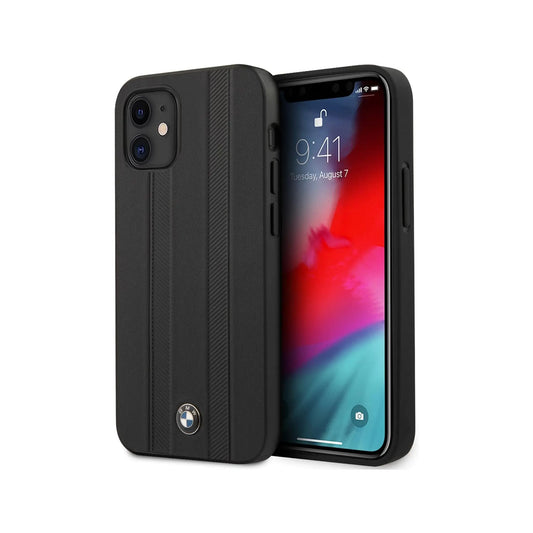 BMW iPhone 12 Mini Hülle, Schwarz – Echtleder Signature Tire Marks Hardcase