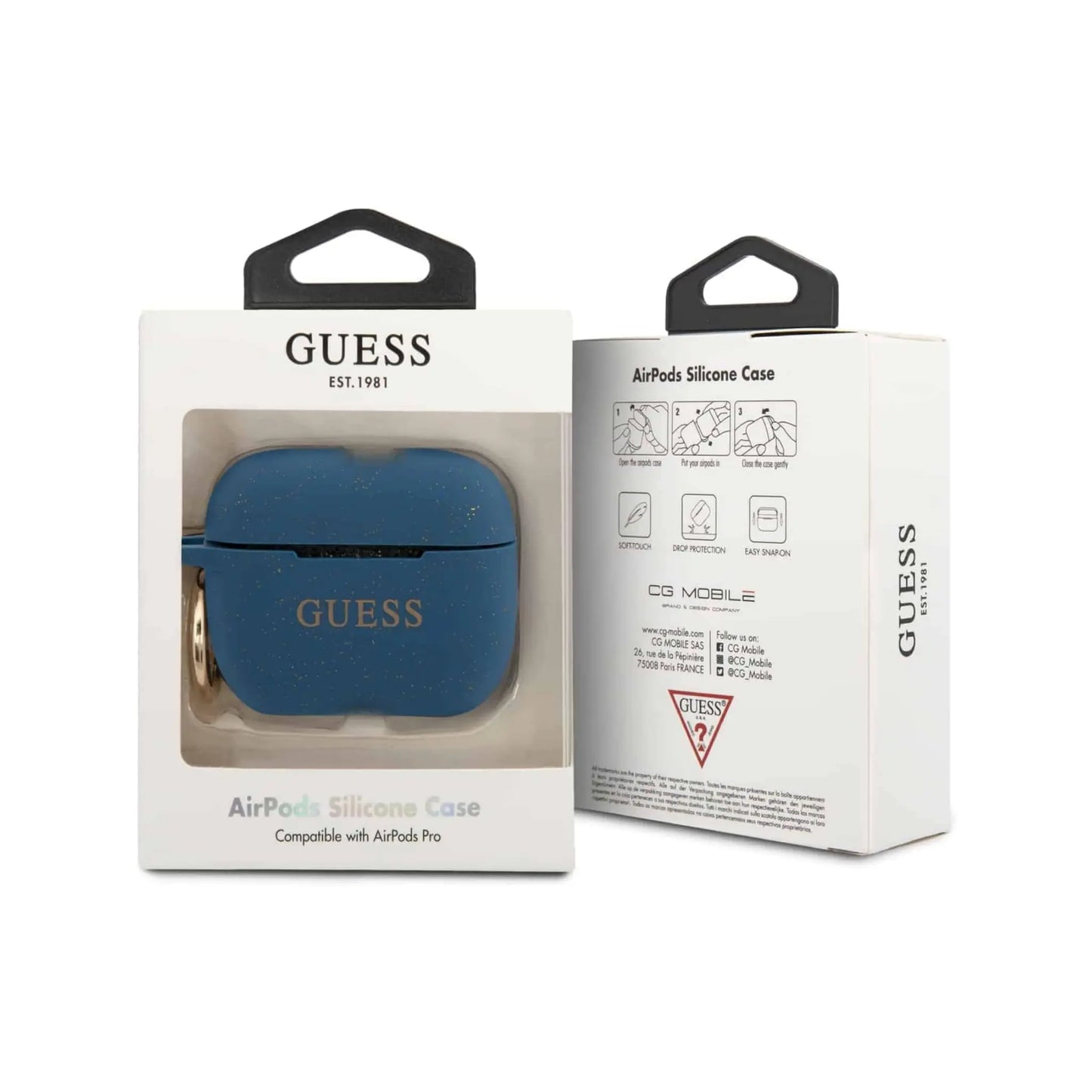 Guess GUACAPSILGLBL AirPods Pro Hülle Silikon Glitter Blau