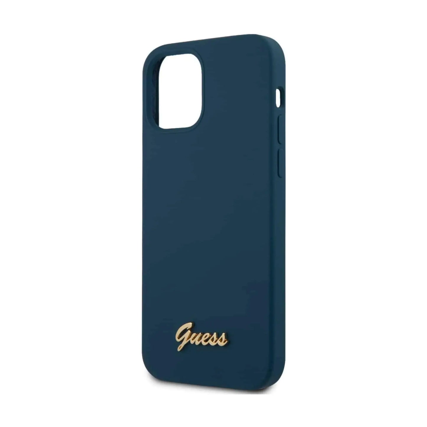 Guess GUHCP12LLSLMGBL Hülle Metall Logo Schrift Blau - iPhone 12 Pro Max