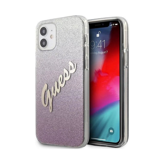 Guess iPhone 12 Mini Hülle, Pink – Glitter Gradient Script
