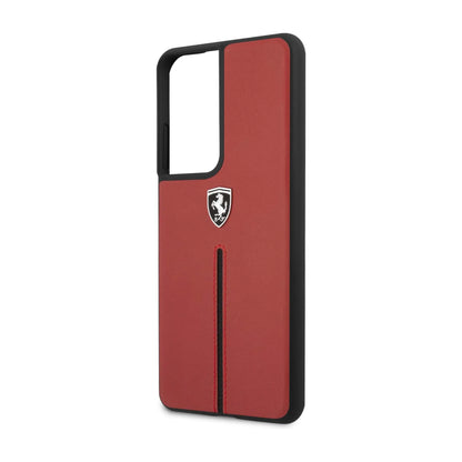 Ferrari FEOSIHCS21LRE Off Track Leder-Nylon Case, Rot – Galaxy S21 Ultra