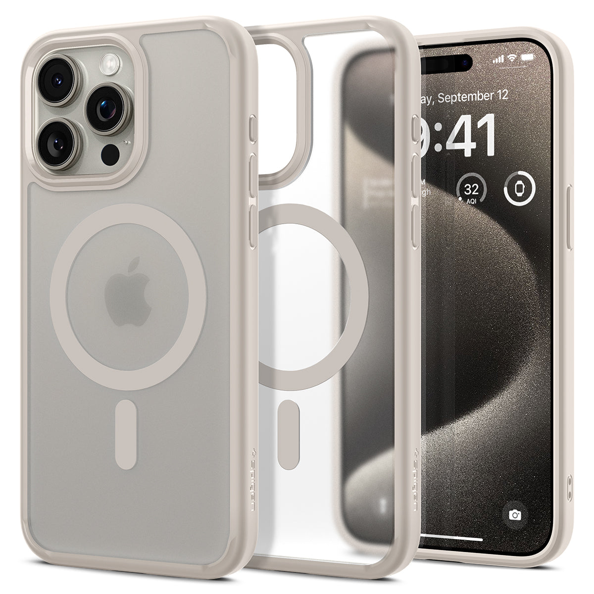 Spigen Ultra Hybrid MagSafe, frost natural titanium - iPhone 15 Pro Max