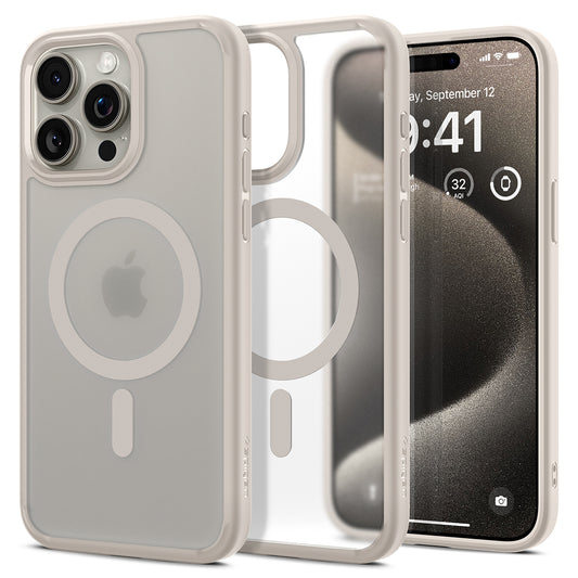 Spigen Ultra Hybrid MagSafe, frost natural titanium - iPhone 15 Pro Max