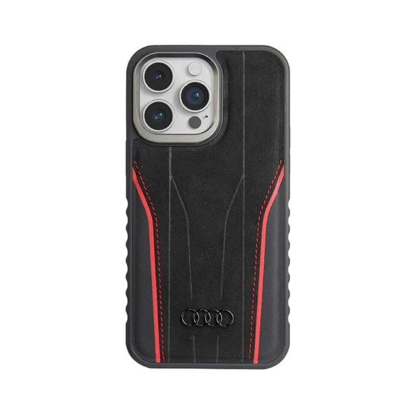 Audi Echtleder MagSafe Case, Schwarz/Rot – iPhone 15 Pro Max