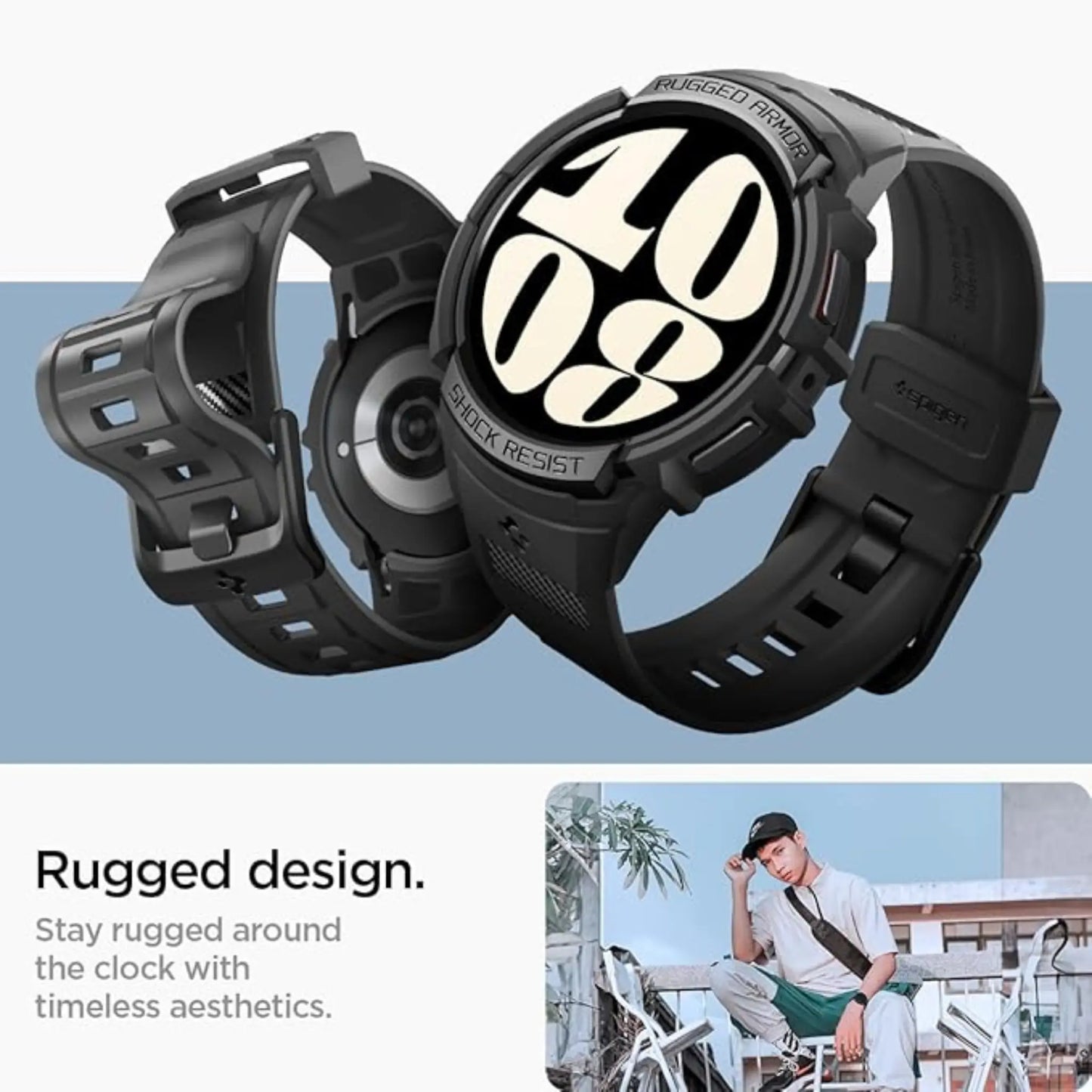 Spigen Hülle Rugged Armor Pro mit Armband Schwarz – Galaxy Watch 6 44 mm