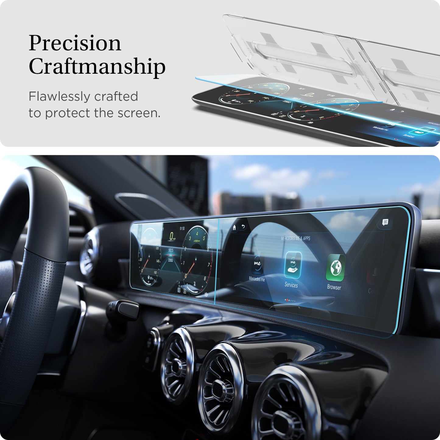 Spigen Mercedes Benz Glass tR EZ Fit Crystal Clear Screen Protector 2 Pack - A-Class 2021/2020