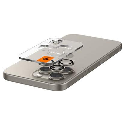 Spigen Glass tR EZ Fit Optik Pro 2 Pack, nature titanium - iPhone 15 Pro/15 Pro Max