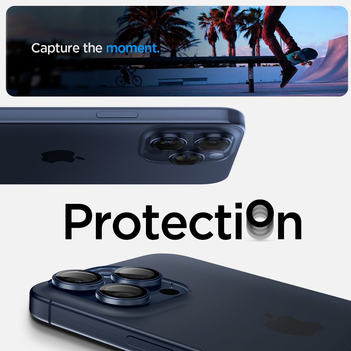 Spigen Glass tR EZ Fit Optik Pro 2 Pack, blue titanium - iPhone 15 Pro/15 Pro Max