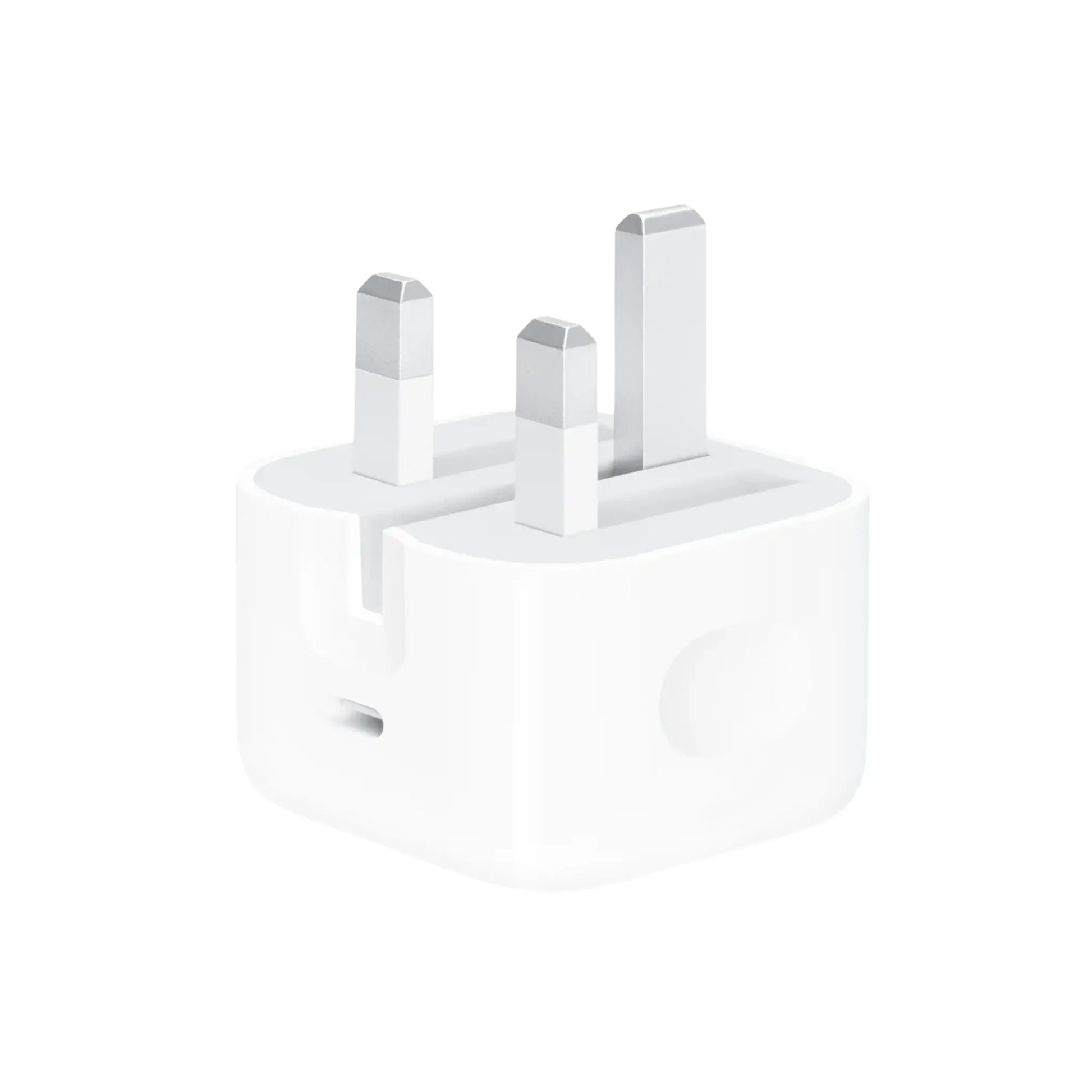 Das Bild zeigt das Apple MHJF3 Ladegerät 20W UK-Plug in Weiß aus der Frontansicht.