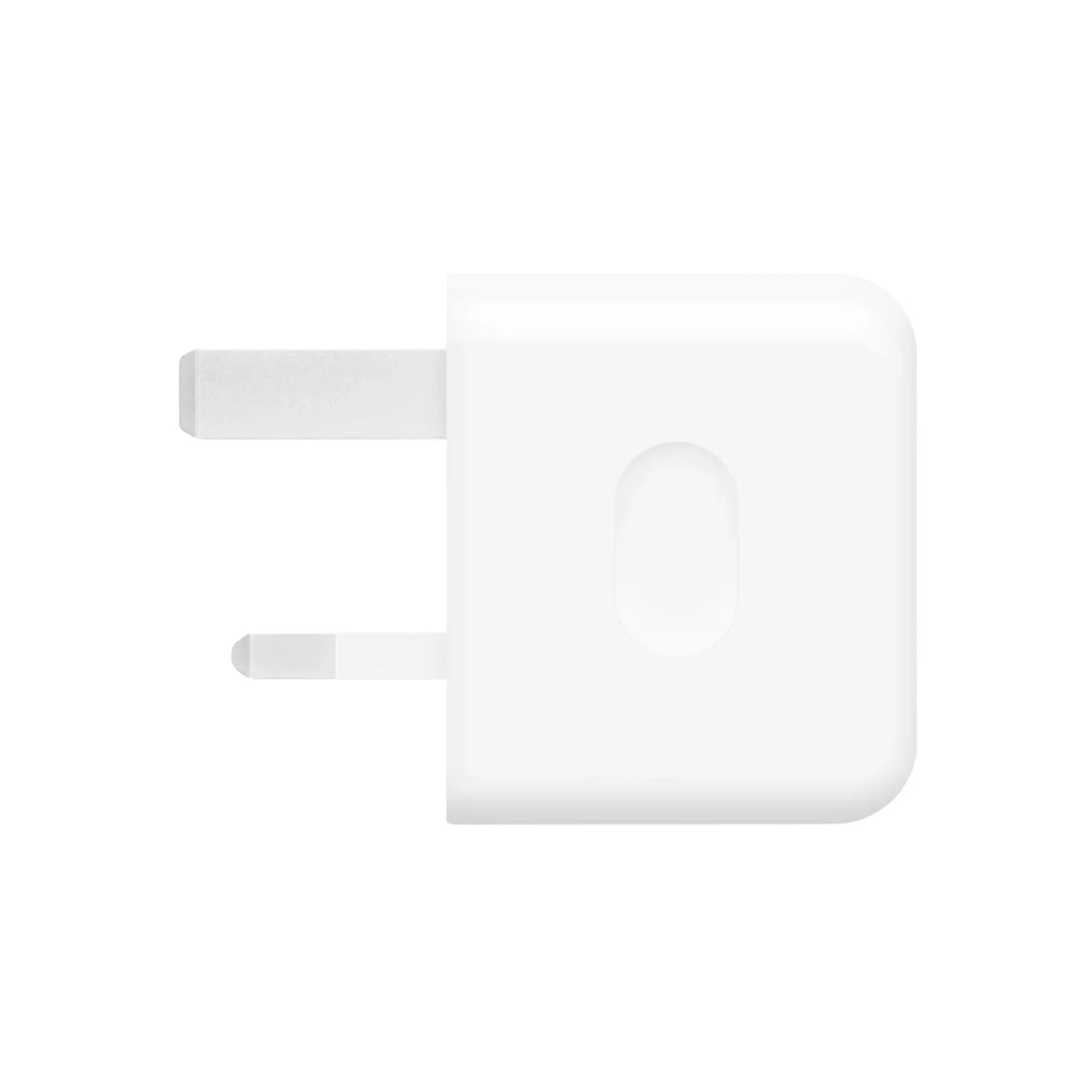 Das Bild zeigt das Apple MGKN4 Ladegerät 40W UK-Plug in Weiß aus der Seitenansicht.