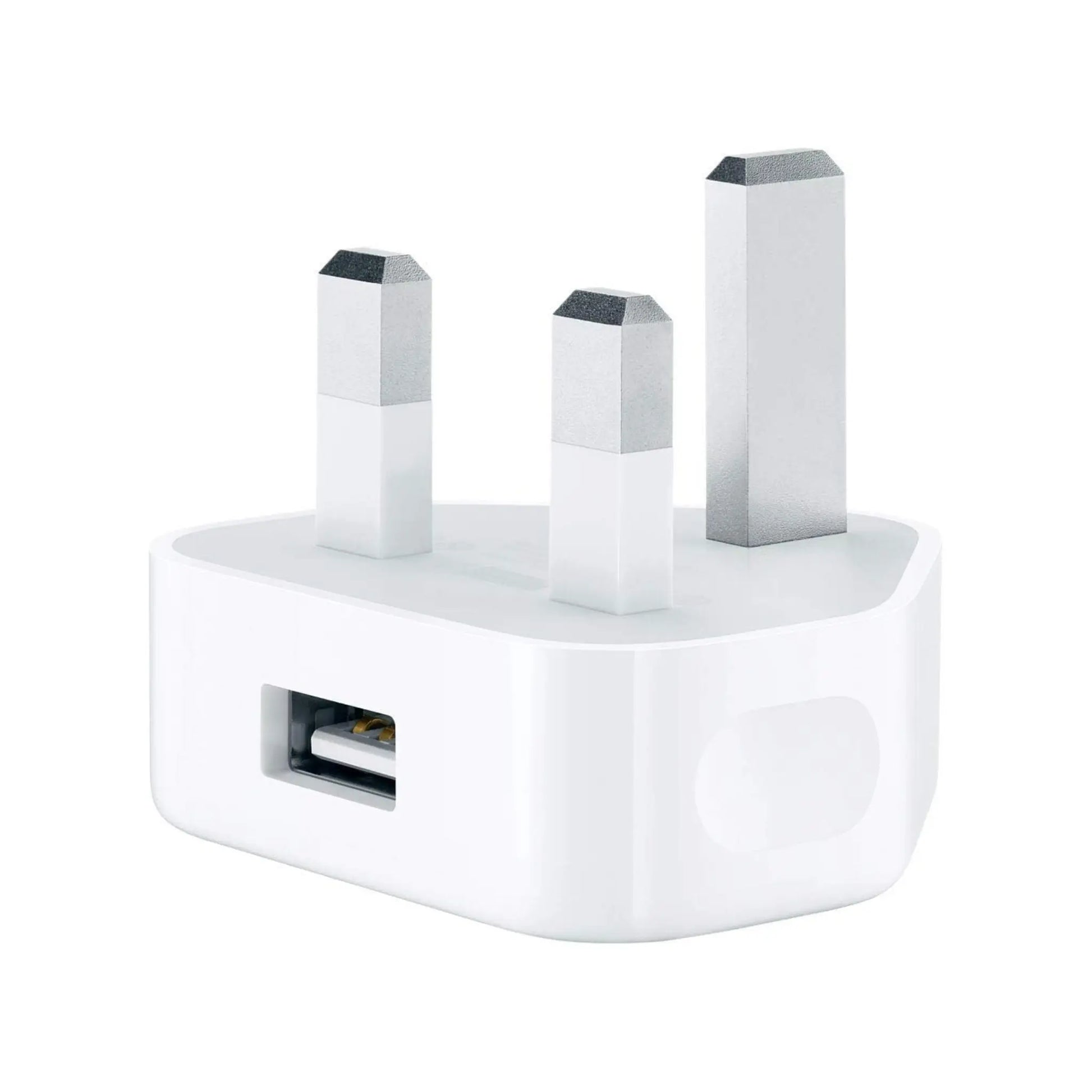 Das Bild zeigt das Apple MD812 Ladegerät 5W UK-Plug in Weiß aus der Frontansicht.