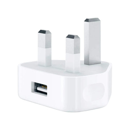 Das Bild zeigt das Apple MD812 Ladegerät 5W UK-Plug in Weiß aus der Frontansicht.