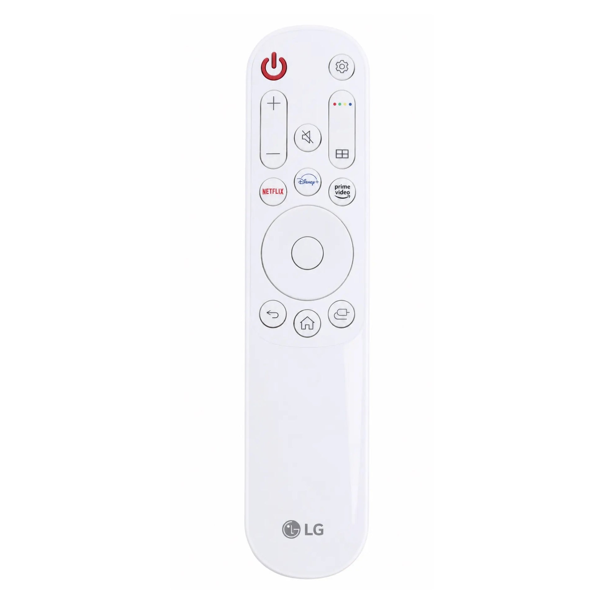 Das Bild zeigt die LG AKB76043402 Fernbedienung in Weiß aus der Frontansicht. 