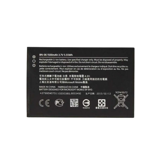 Auf diesem Produktbild wird der Nokia Akku BN-06 Li-Ion 3.7 Volt 1500 mAh abgebildet.