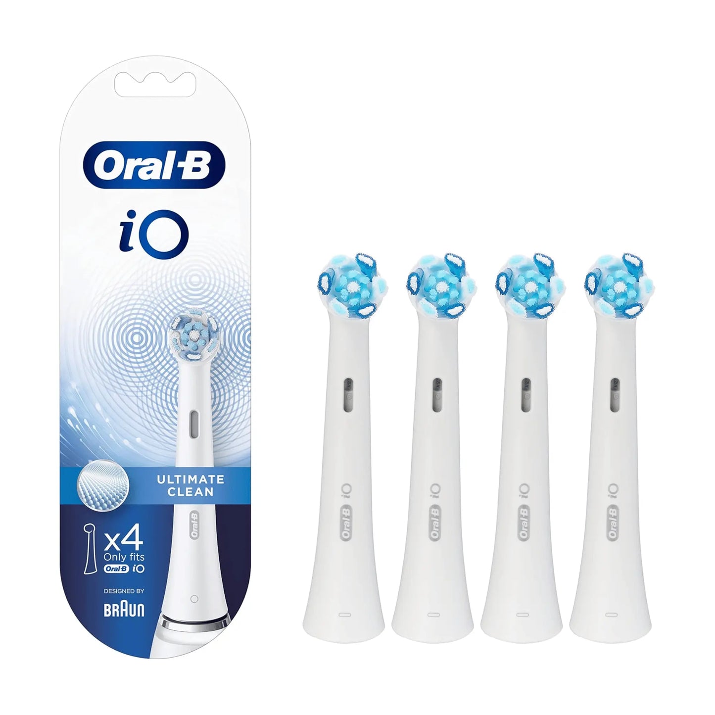 Oral-B iO Ultimate Clean Aufsteckbürsten 4er Set in Weiß.