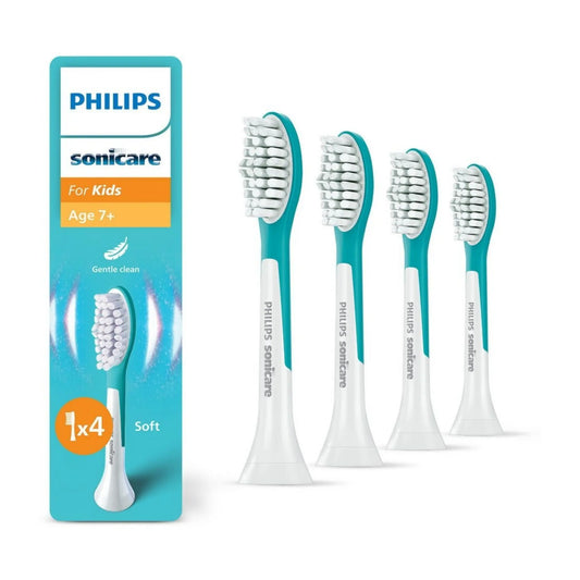 Das Bild zeigt die Philips Original HX6044/90 Kids ab 7 Jahren Aufsteckbürsten im 4er Pack.
