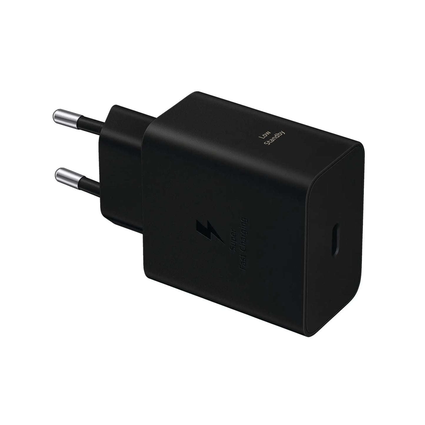 Das Bild zeigt das Samsung EP-T6010N Ladegerät 60W in Schwarz aus der Schrägansicht.