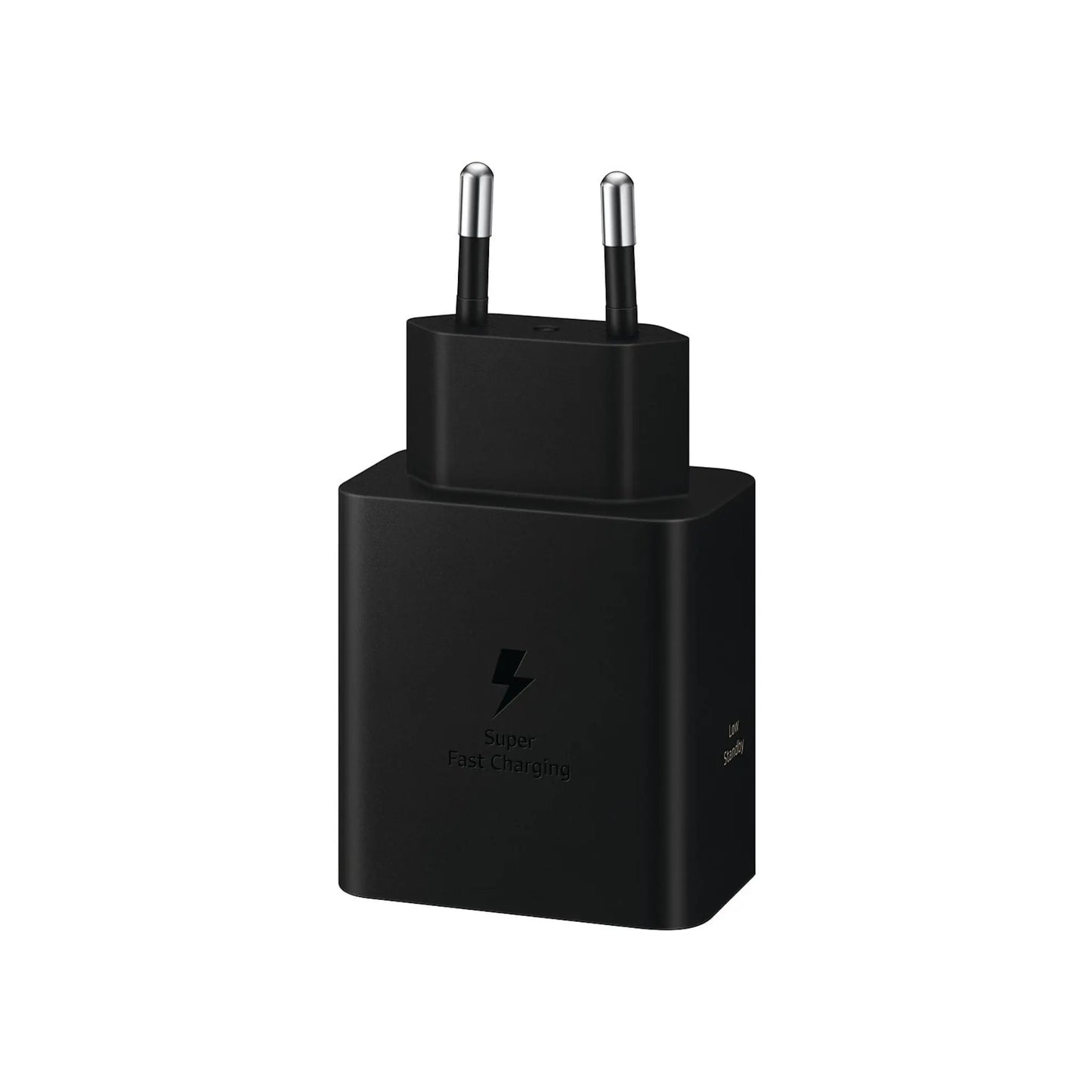 Das Bild zeigt das Samsung EP-T6010N Ladegerät 60W in Schwarz aus der Seitenansicht.