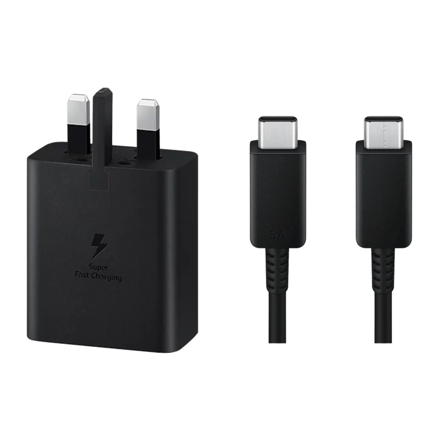 Das Bild zeigt das Samsung EP-T4510 Ladegerät 45W USB-C UK-Plug inkl. Ladekabel USB-C in Schwarz.
