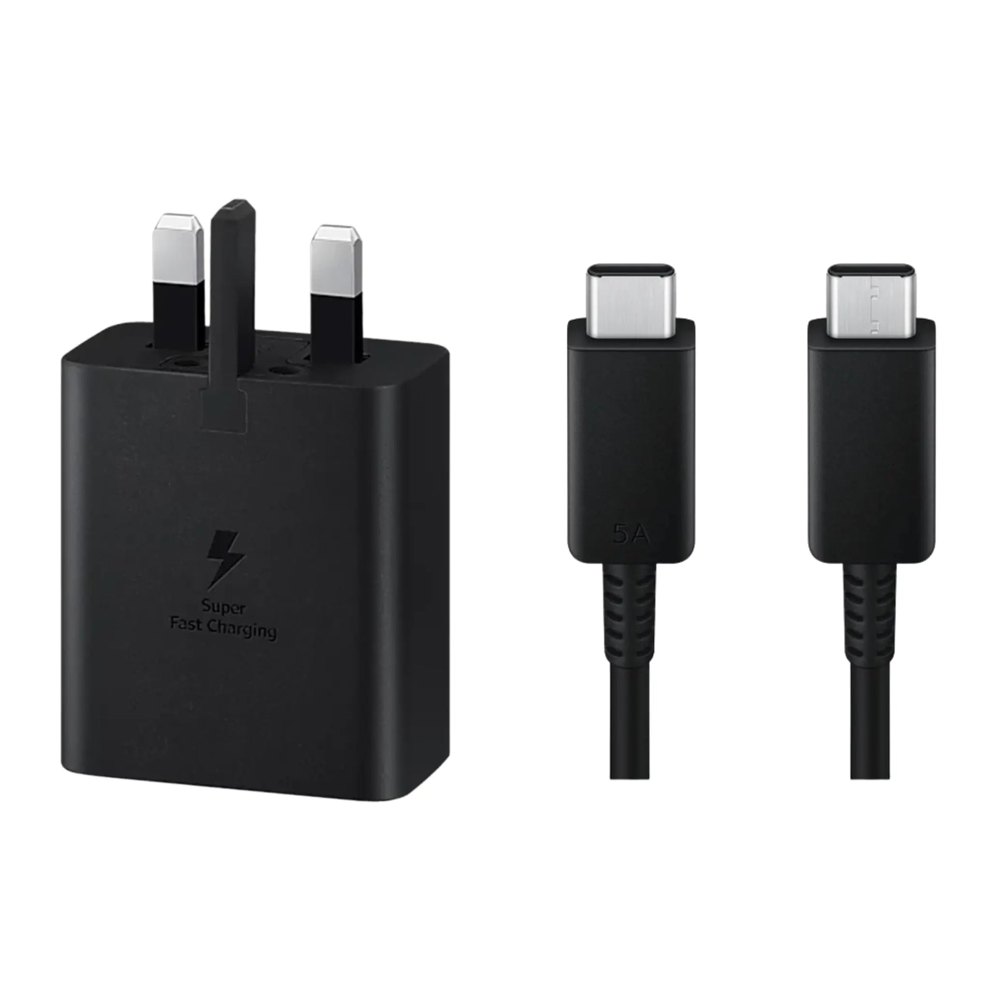 Das Bild zeigt das Samsung EP-T4510 Ladegerät 45W USB-C UK-Plug inkl. Ladekabel USB-C in Schwarz.