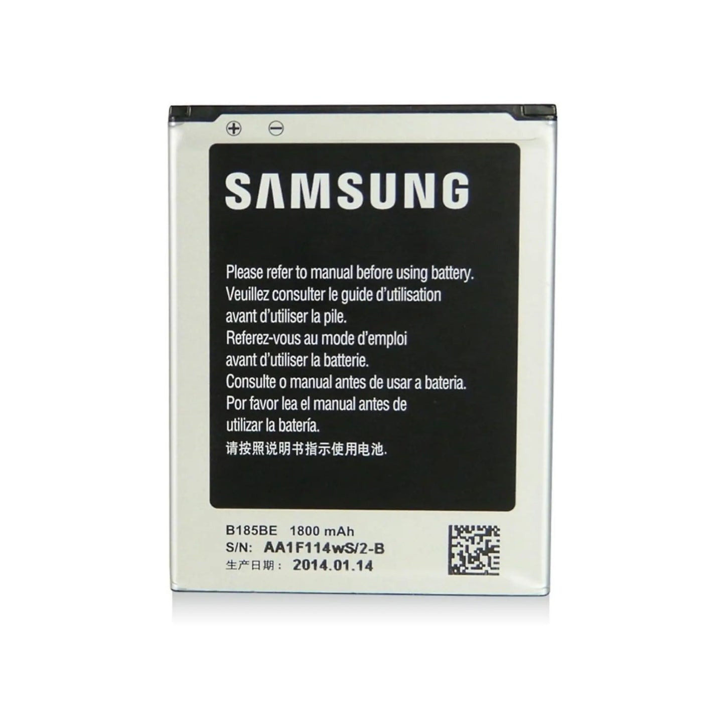 Auf diesem Produktbild wird der Samsung Akku EB-B185BEBECWW Li-ion 3.8 Volt 1800 mAh abgebildet.
