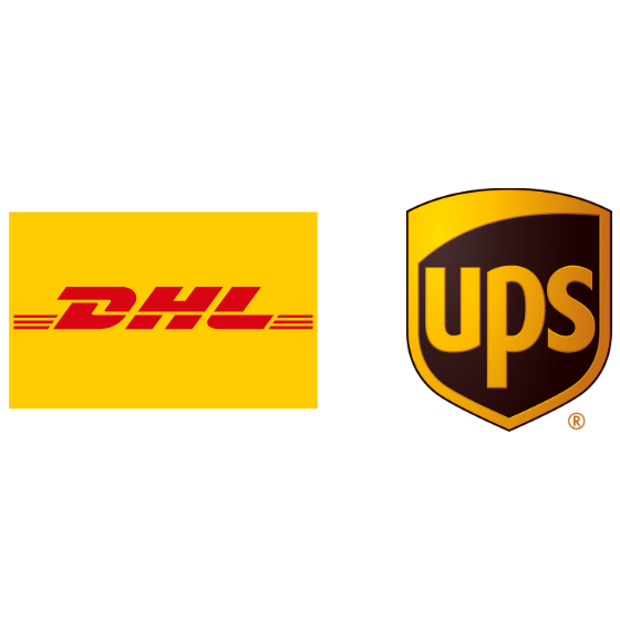 DHL und UPS Logos für schnellen und zuverlässigen Versand.